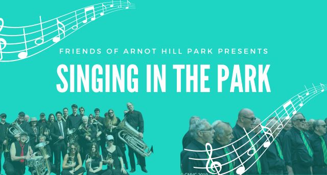 Singing in the Park graphic with photos of 2 choirs